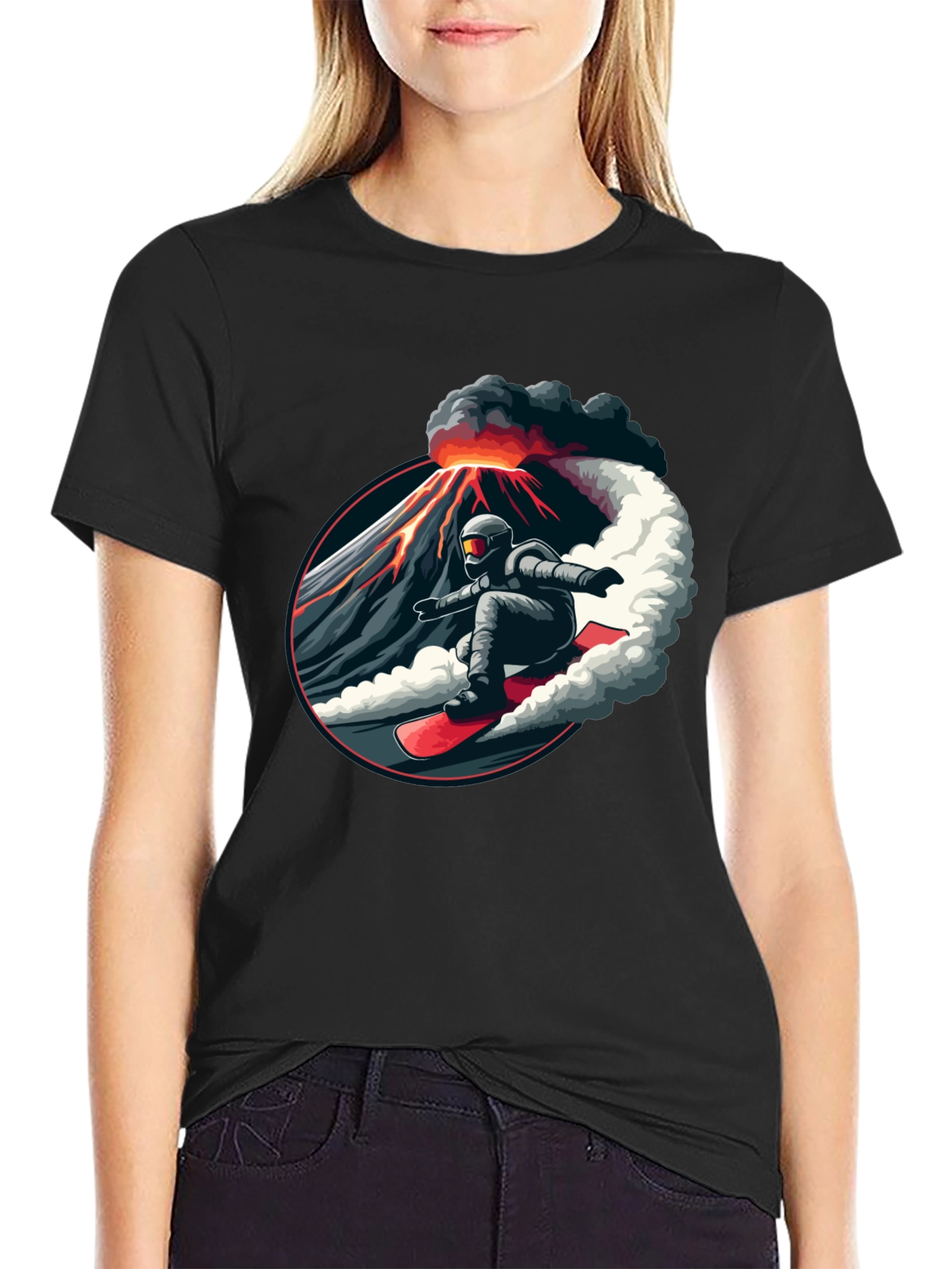 Volcano Snowboarder Black T-Shirt