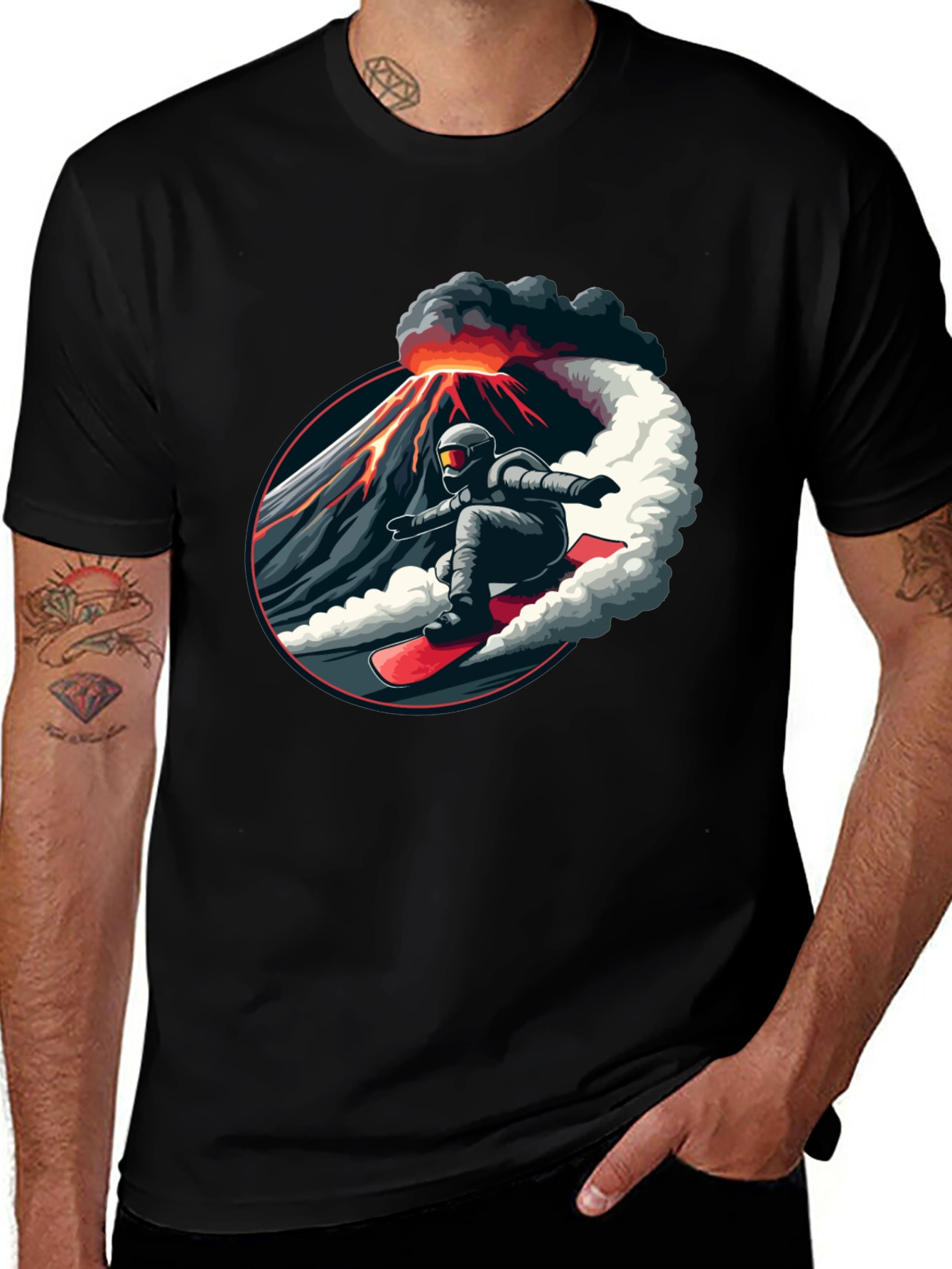 Volcano Snowboarder Black T-Shirt