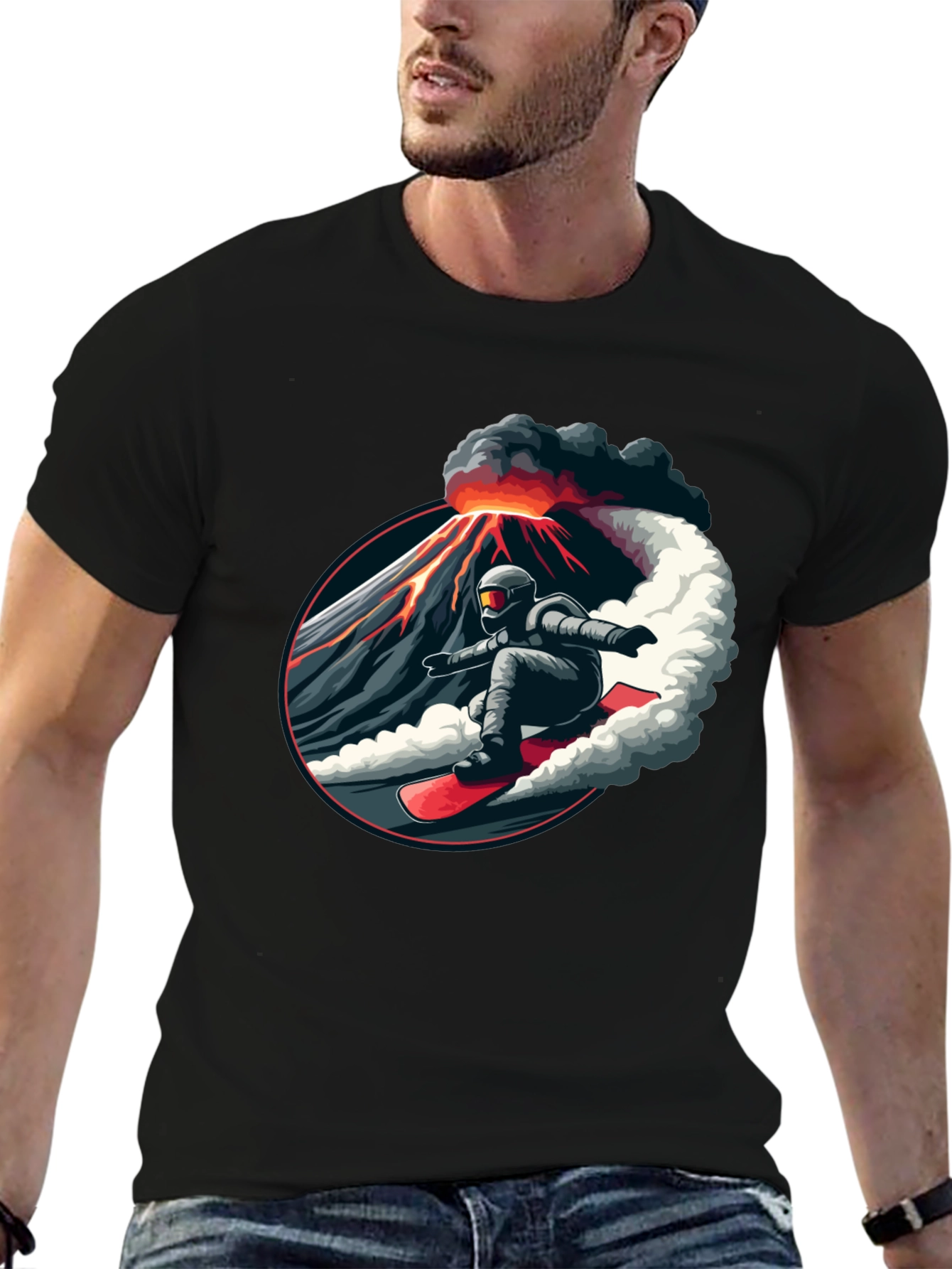 Volcano Snowboarder Black T-Shirt