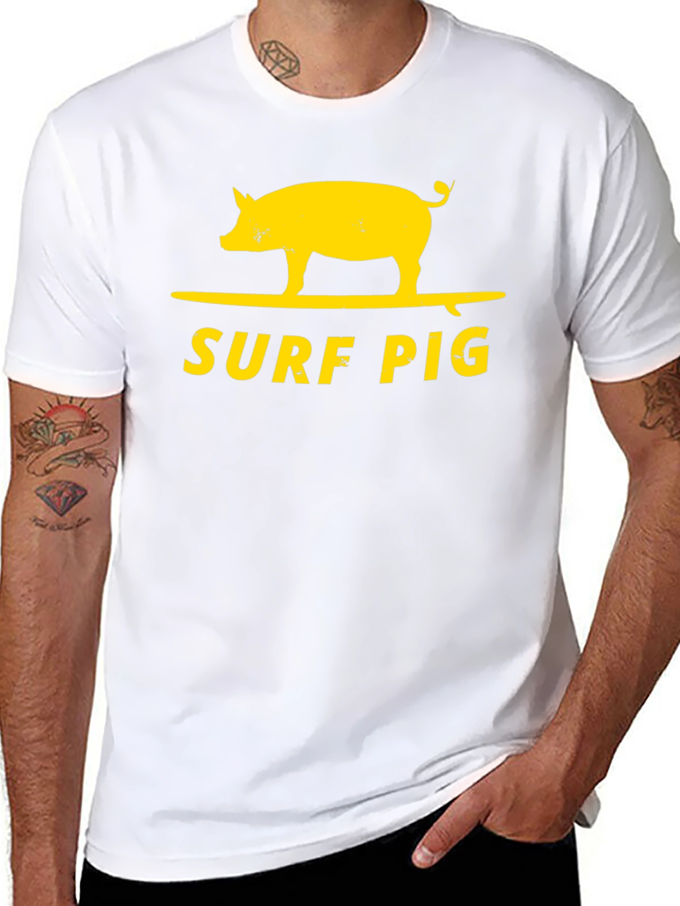 Surf Pig T-Shirt - Black Cotton Graphic Tee
