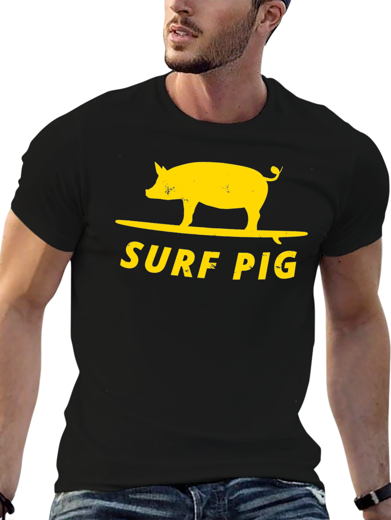 Surf Pig T-Shirt - Black Cotton Graphic Tee