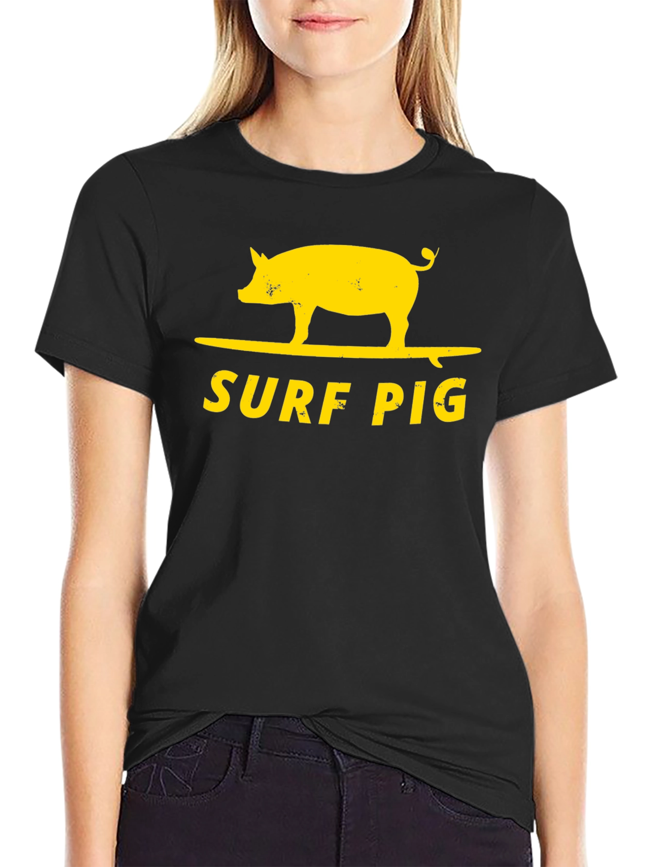 Surf Pig T-Shirt - Black Cotton Graphic Tee
