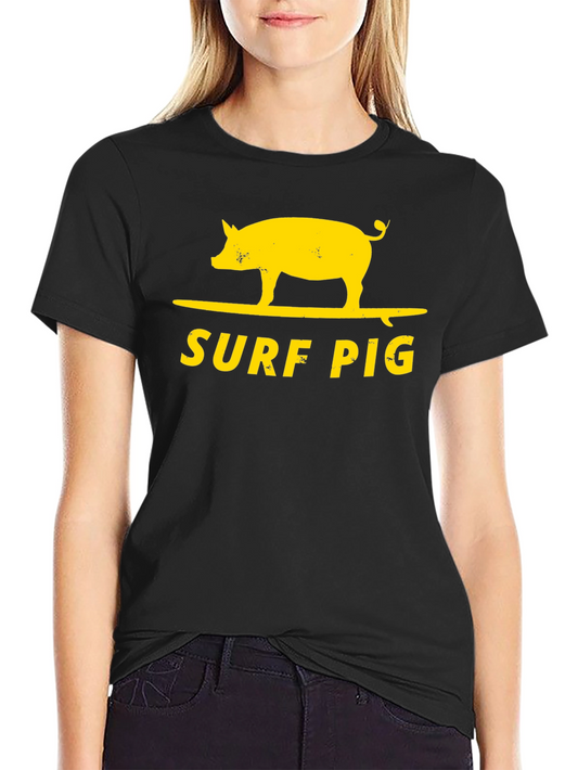 Surf Pig T-Shirt - Black Cotton Graphic Tee