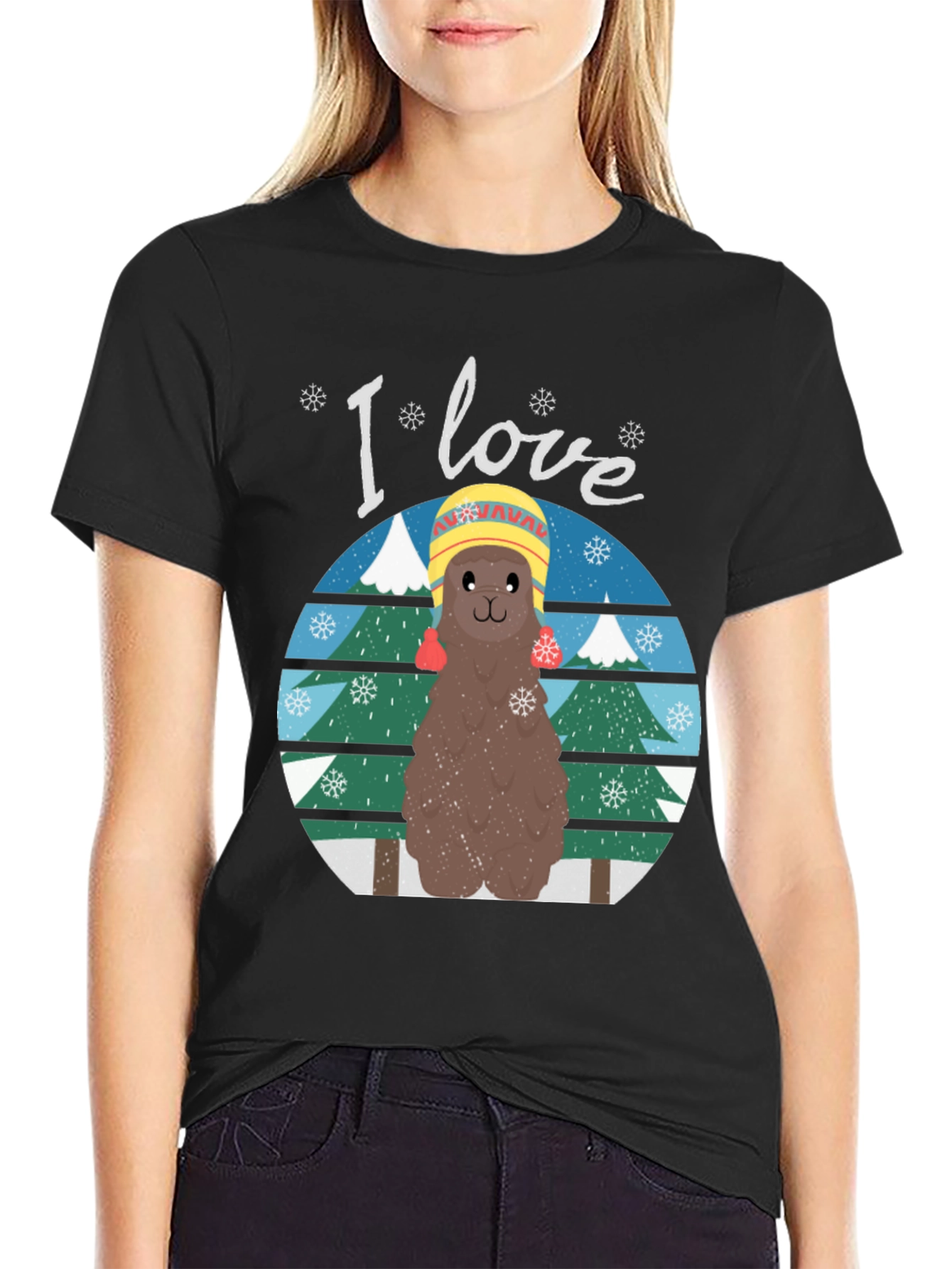 I Love Llamas Winter T-Shirt