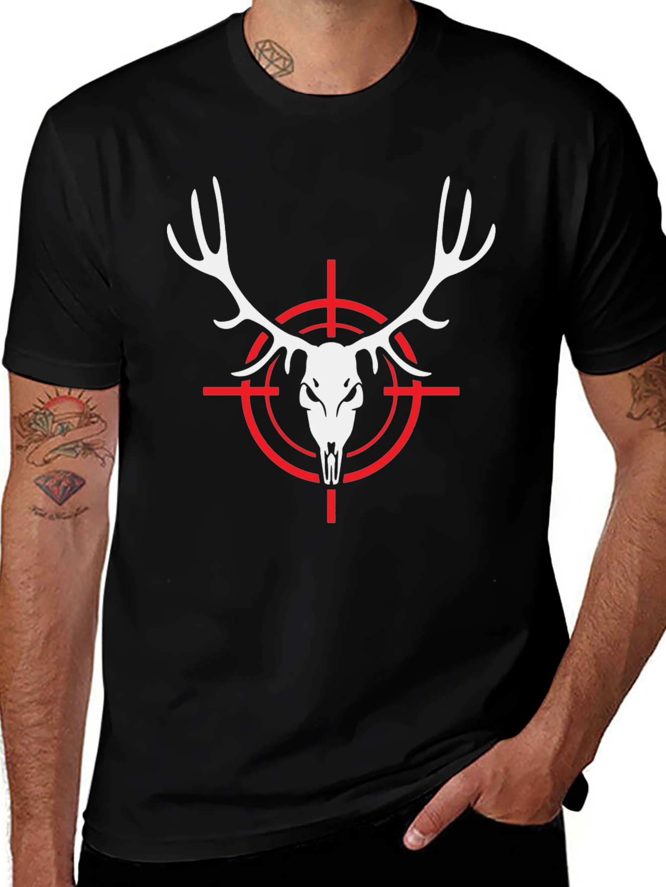 Deer Skull Target Black T-Shirt Hunting