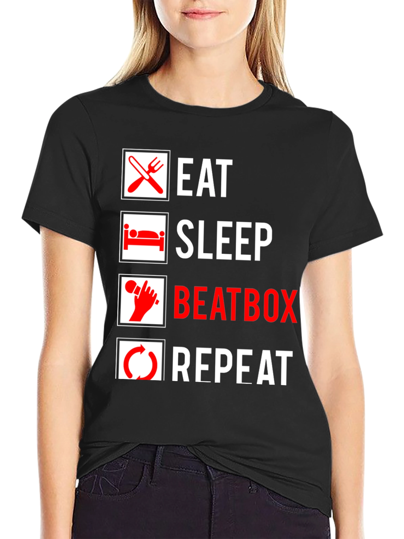Eat Sleep Beatbox Repeat Black Graphic T-Shirt