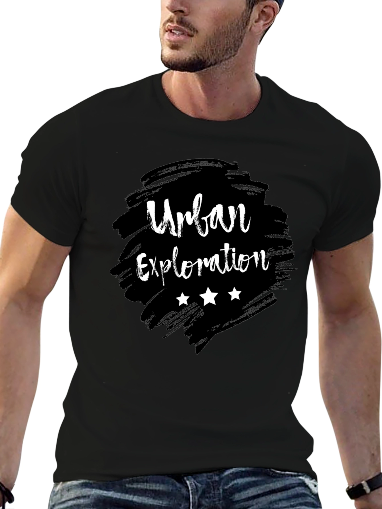 Urban Exploration Graphic Tee - Black Cotton T-Shirt