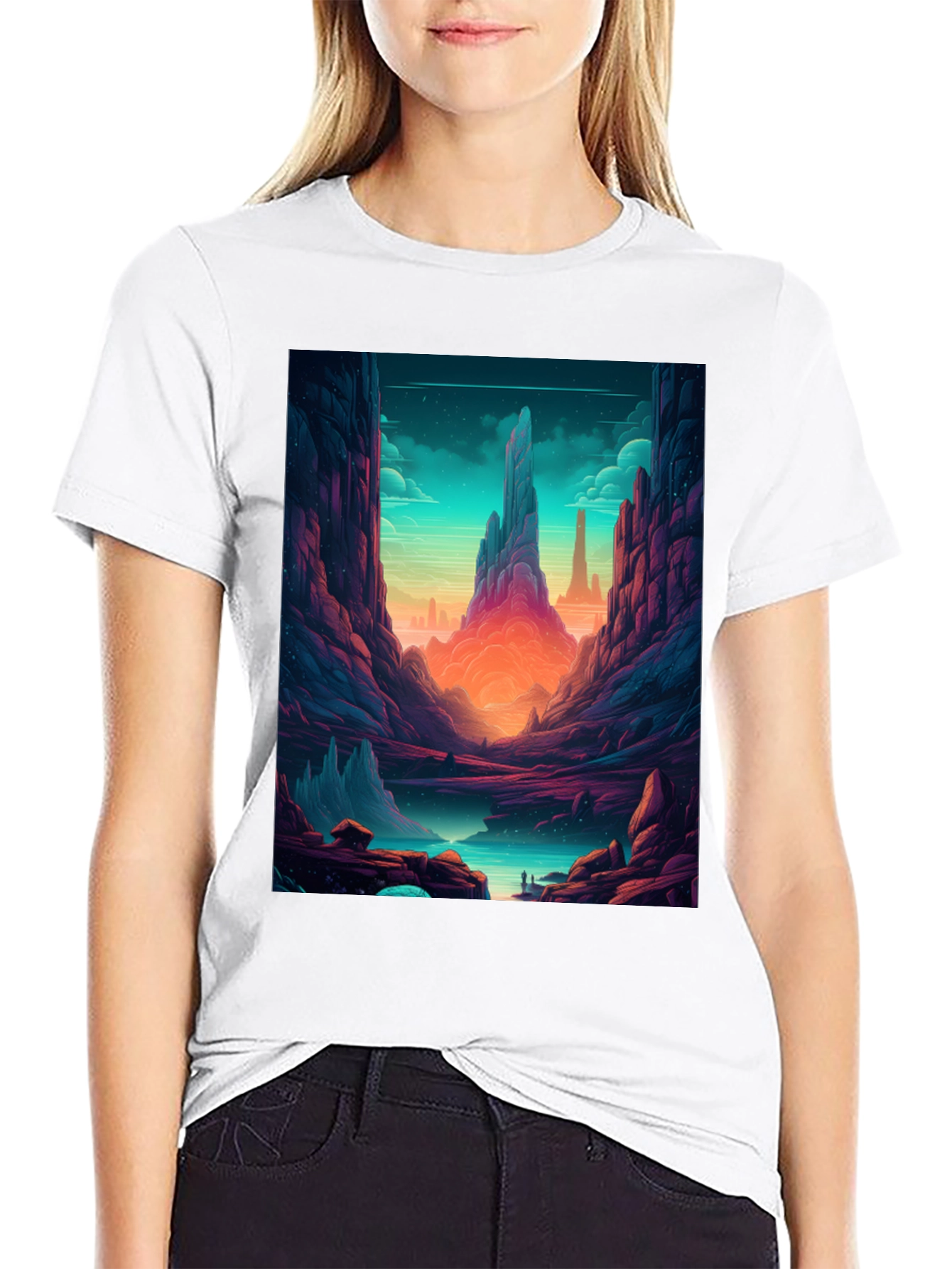 Fantasy Landscape Graphic Tee - Black Cotton Shirt