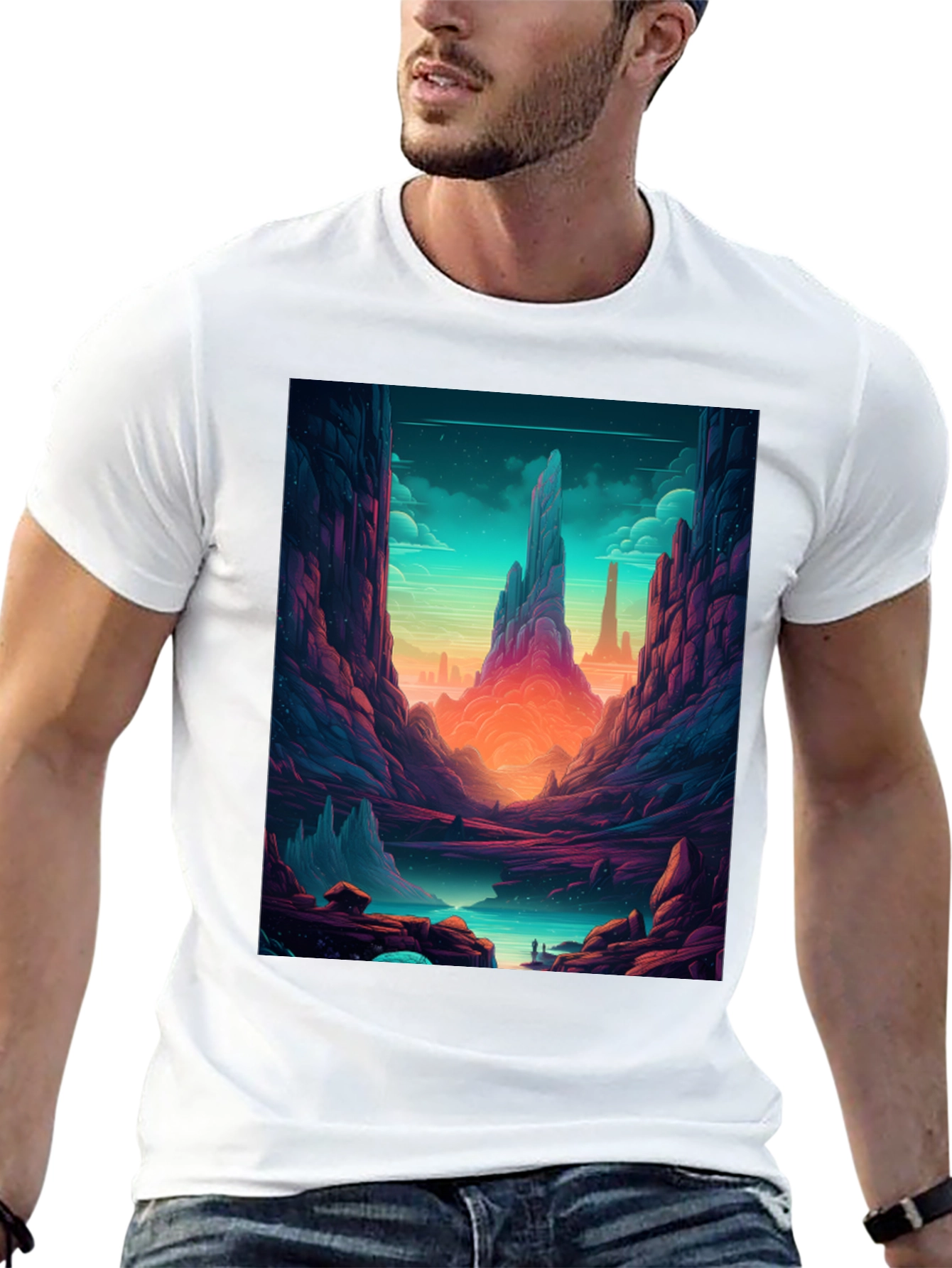 Fantasy Landscape Graphic Tee - Black Cotton Shirt