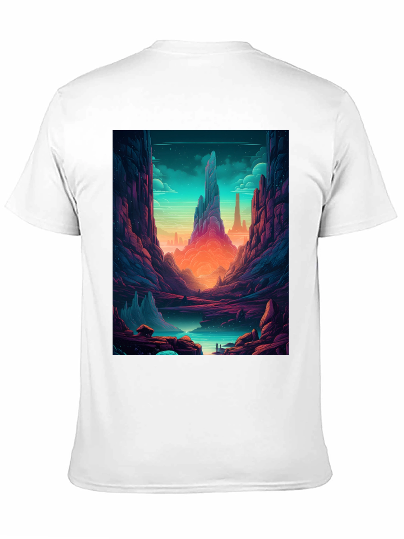 Fantasy Landscape Graphic Tee - Black Cotton Shirt