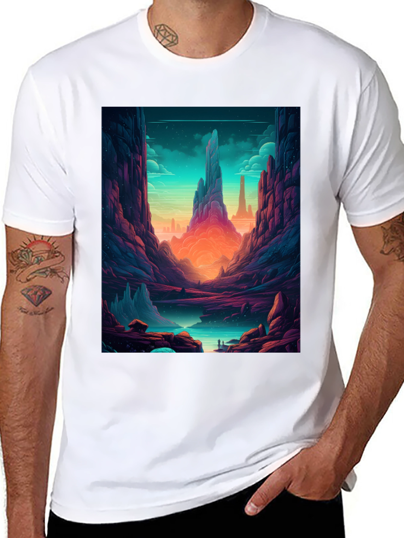 Fantasy Landscape Graphic Tee - Black Cotton Shirt
