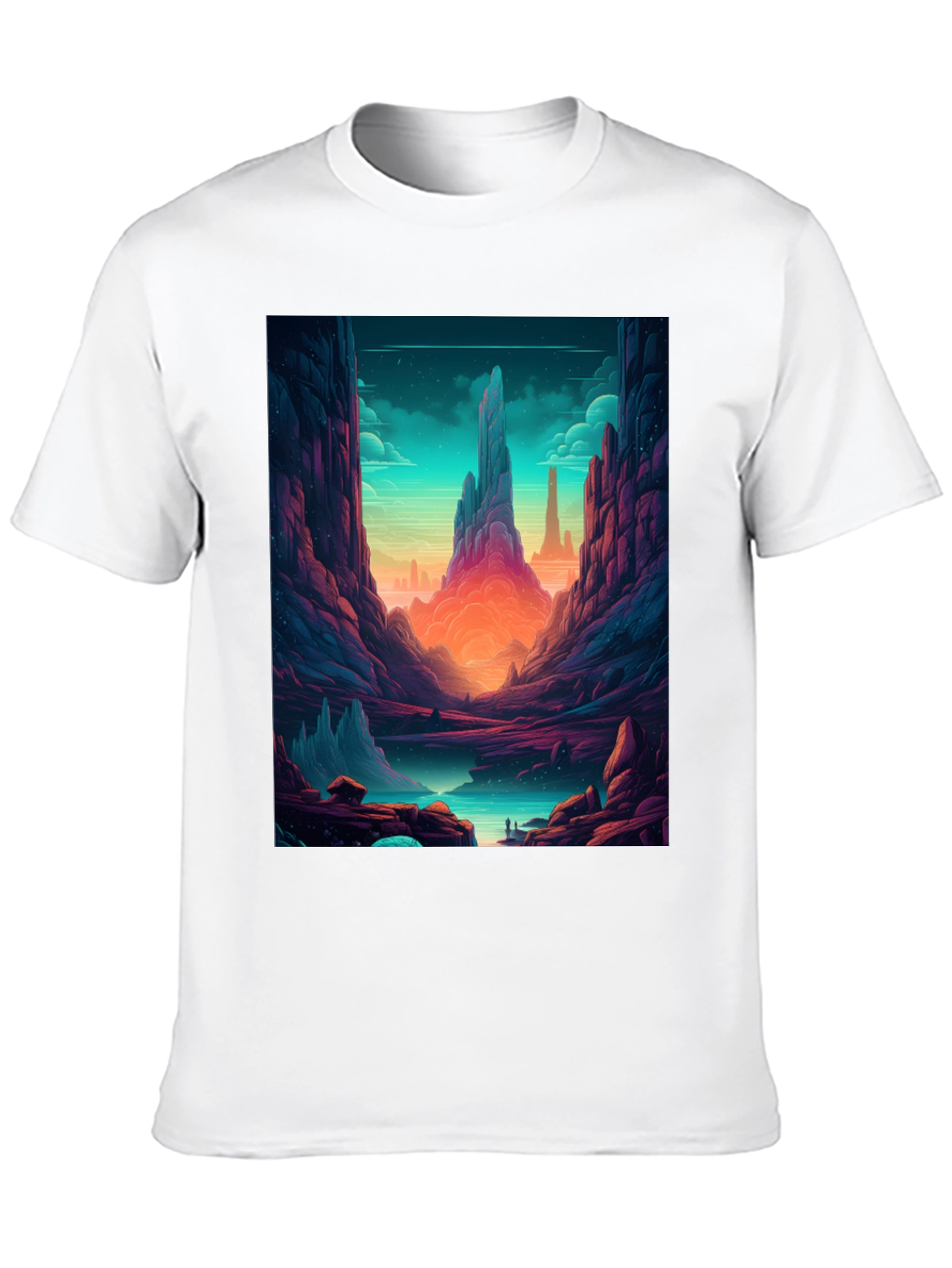 Fantasy Landscape Graphic Tee - Black Cotton Shirt
