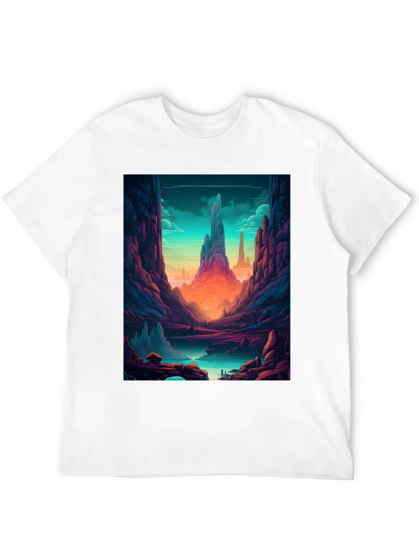 Fantasy Landscape Graphic Tee - Black Cotton Shirt