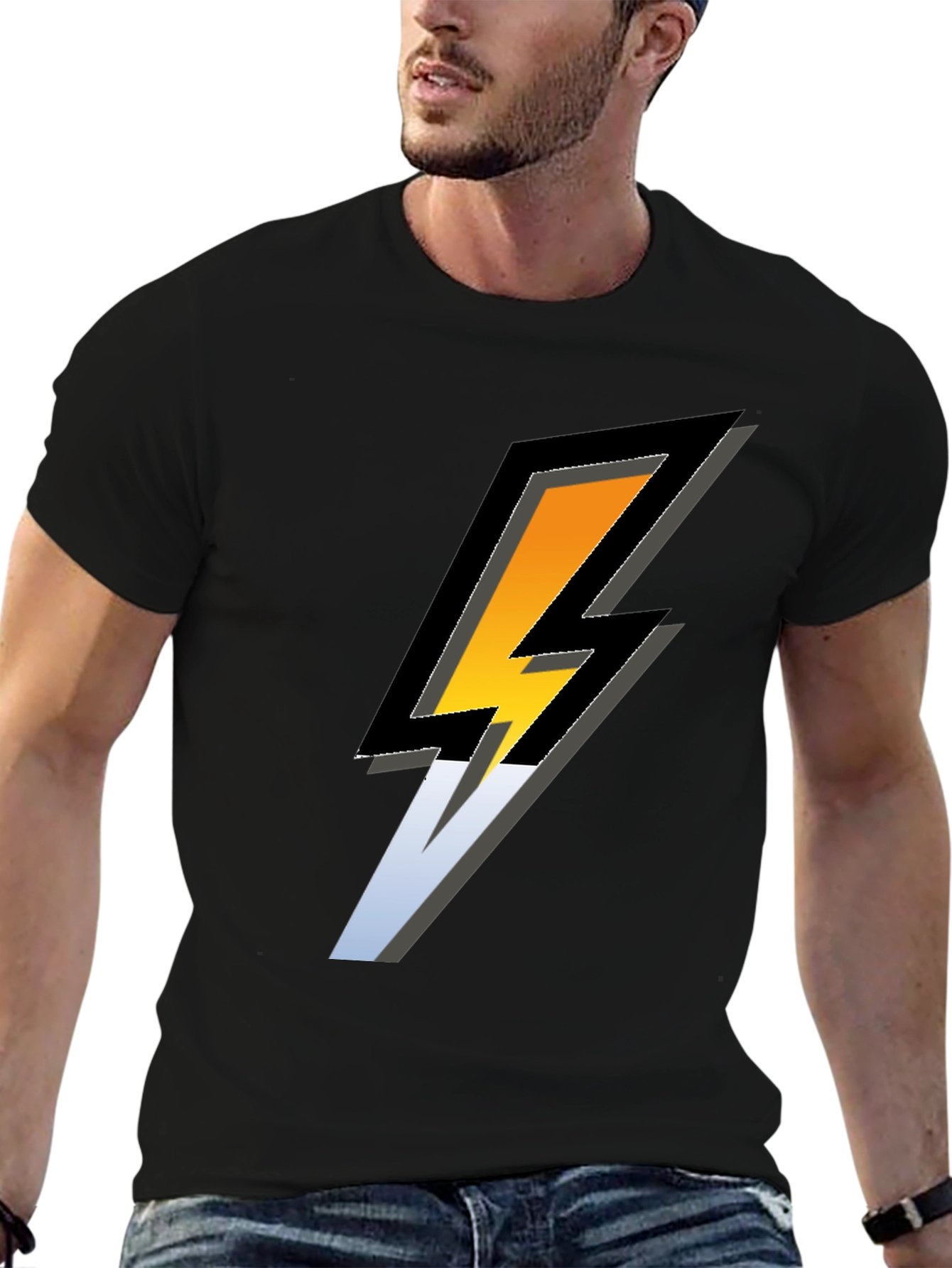 Bold Lightning Bolt Graphic Black T-Shirt