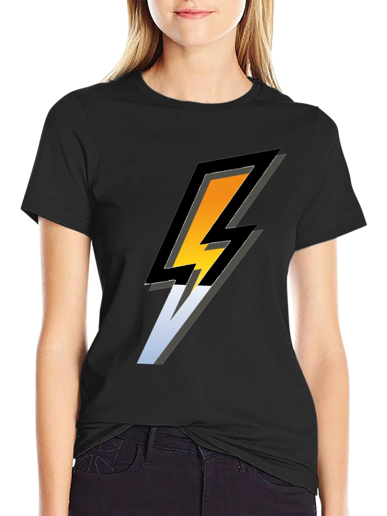Bold Lightning Bolt Graphic Black T-Shirt