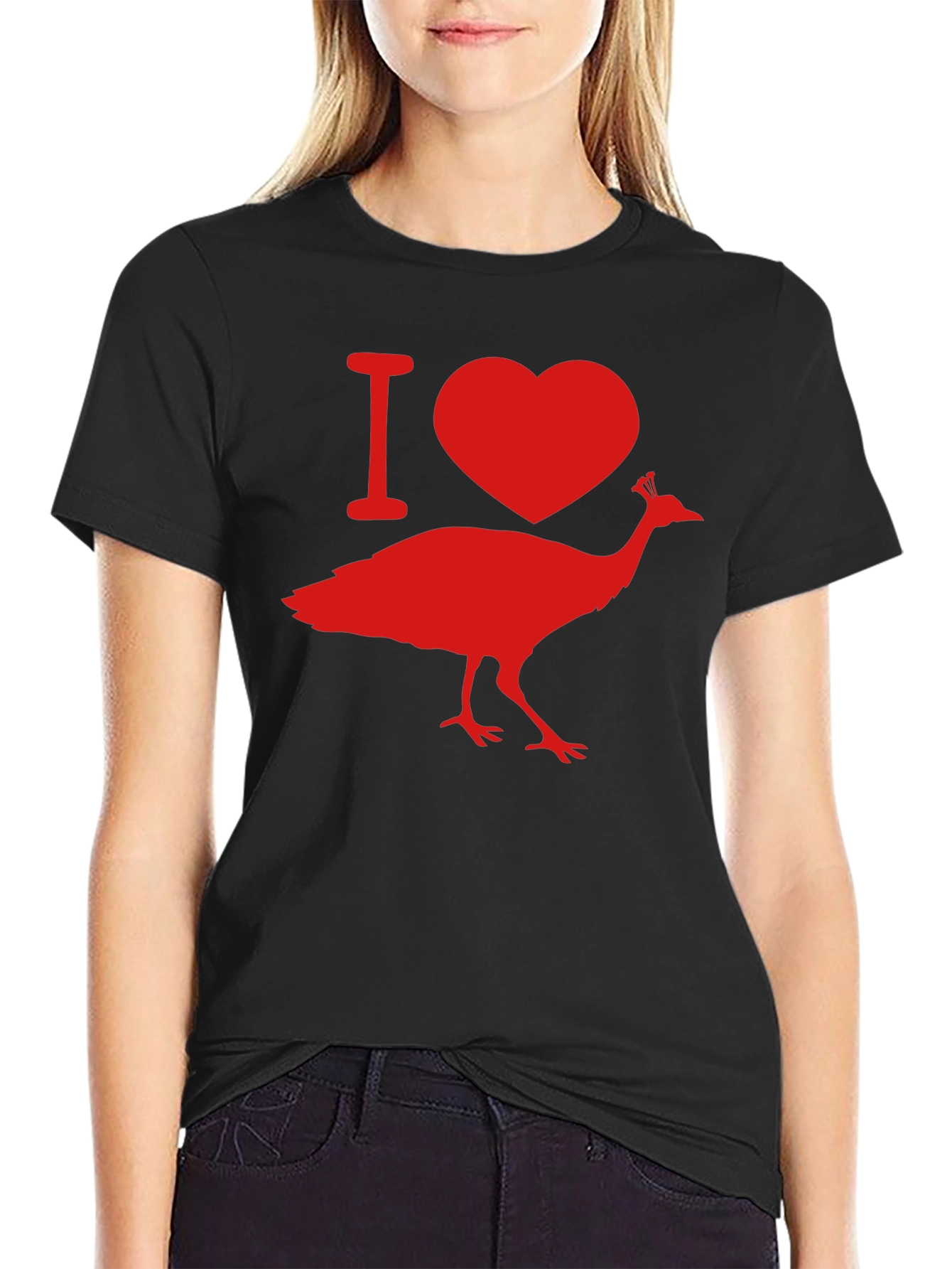 I Love Peacock Tee - Black Graphic T-Shirt