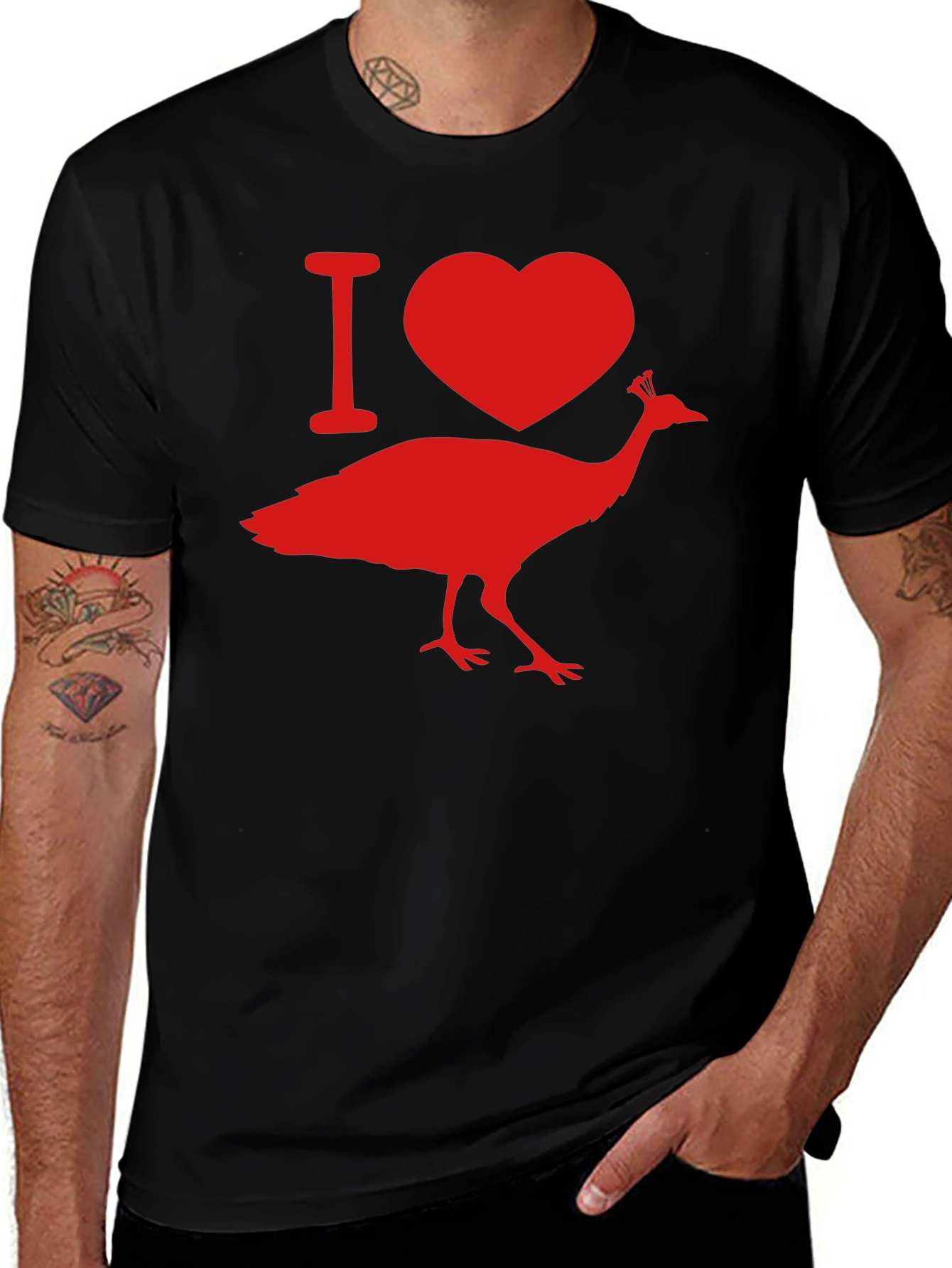 I Love Peacock Tee - Black Graphic T-Shirt