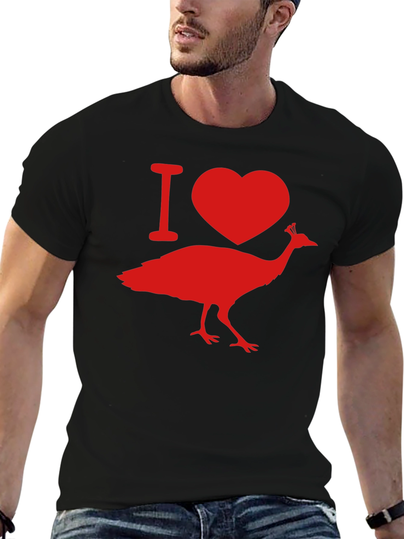 I Love Peacock Tee - Black Graphic T-Shirt