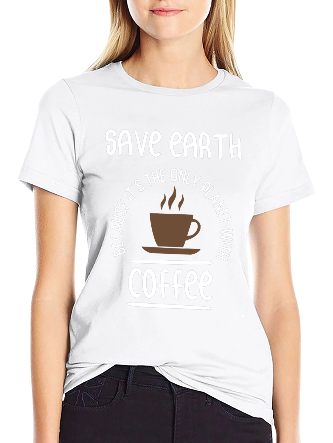 Save Earth Coffee T-Shirt - Planet with Coffee Tee