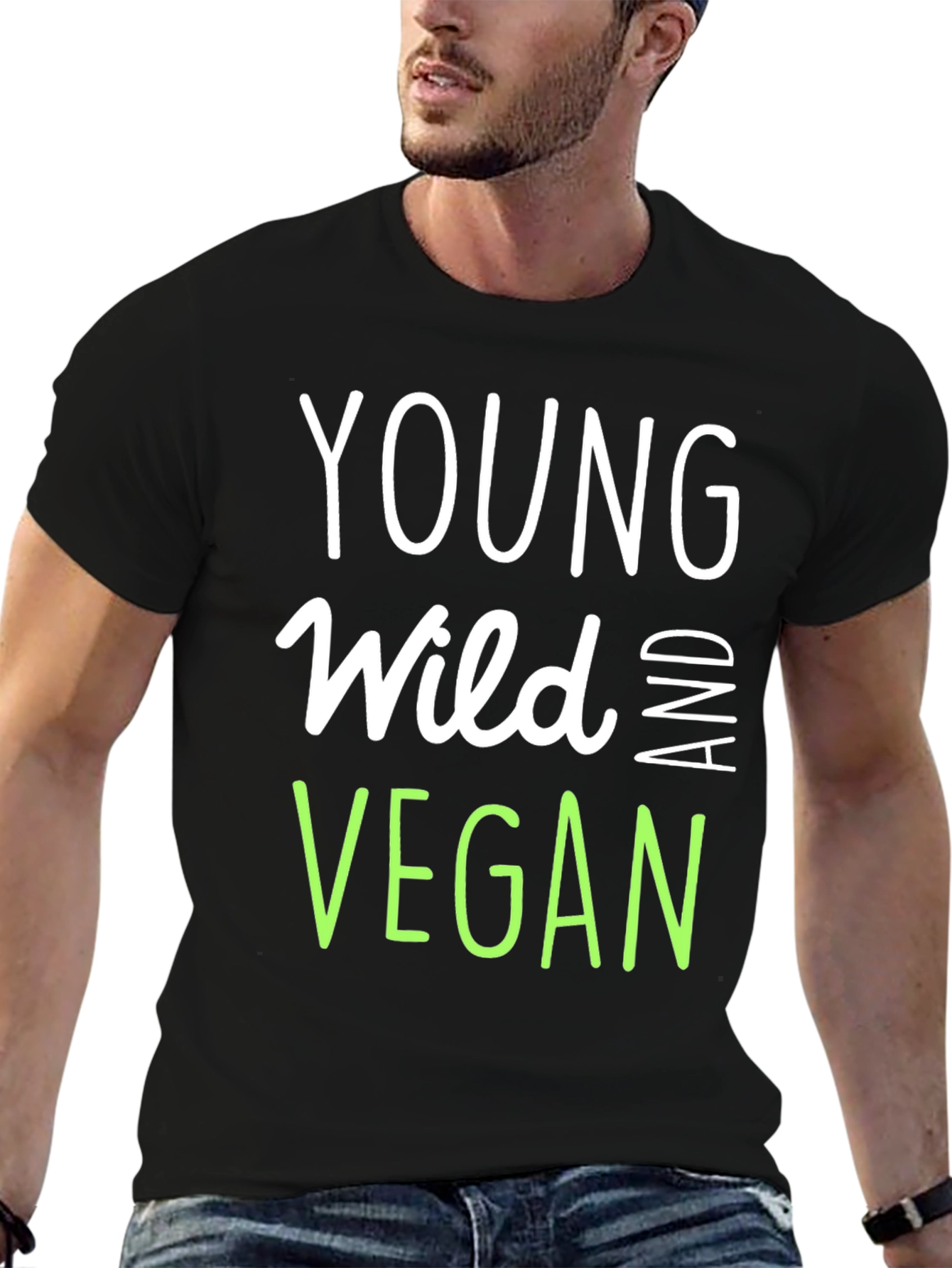 Young Wild and Vegan Black Graphic T-Shirt
