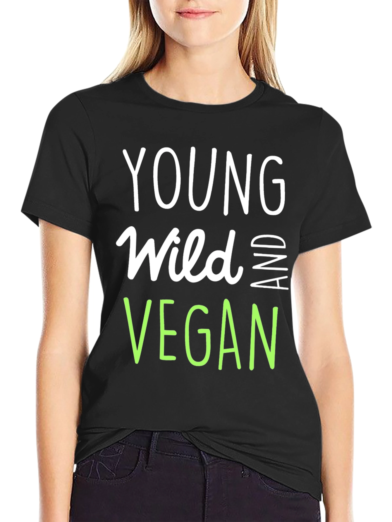 Young Wild and Vegan Black Graphic T-Shirt