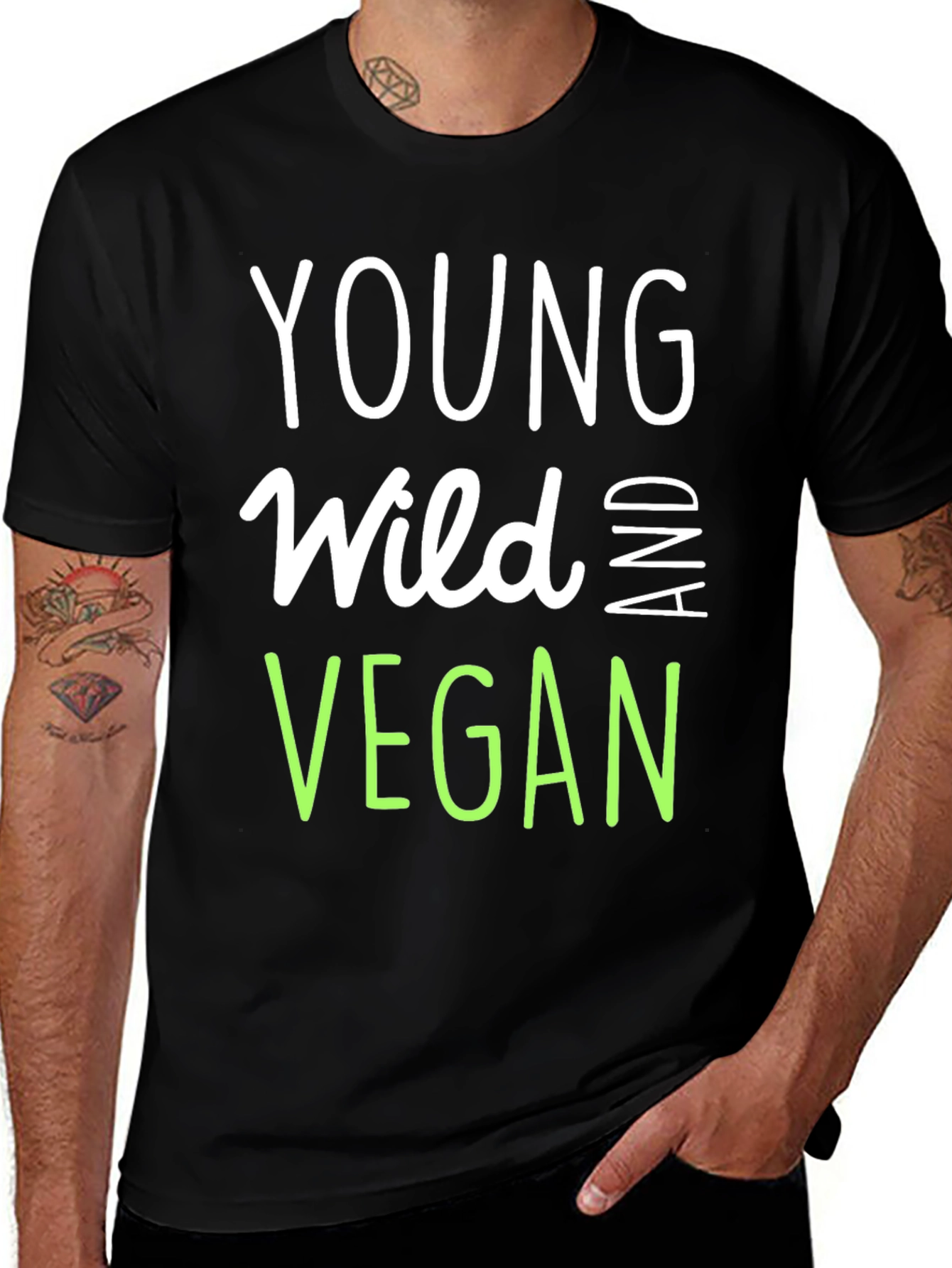 Young Wild and Vegan Black Graphic T-Shirt