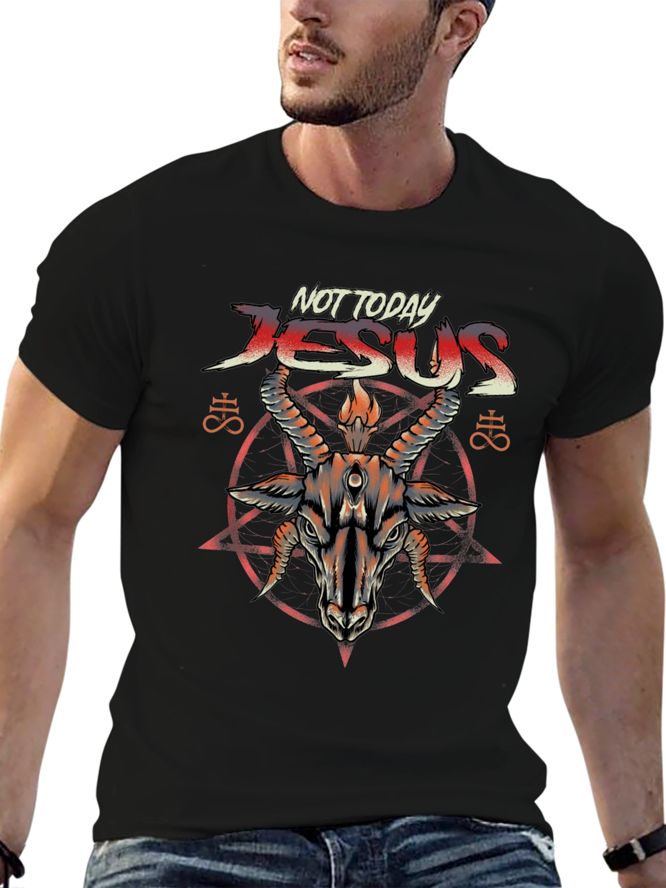 Not Today Jesus T-Shirt Baphomet Satanic Goat Tee