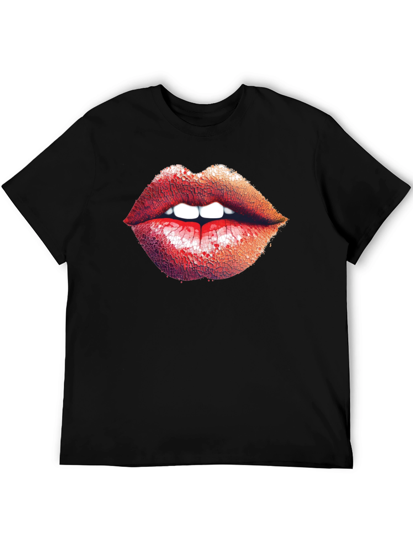 Bold Lips Graphic Print Black T-Shirt