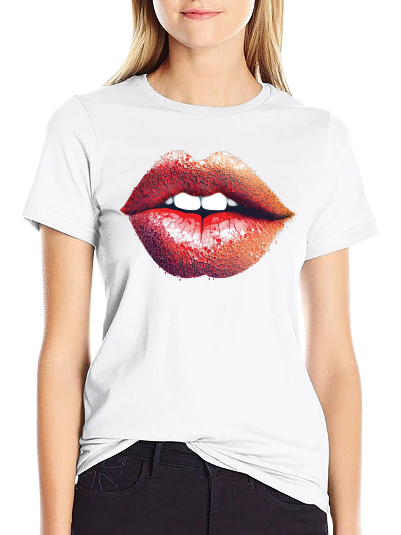 Bold Lips Graphic Print Black T-Shirt