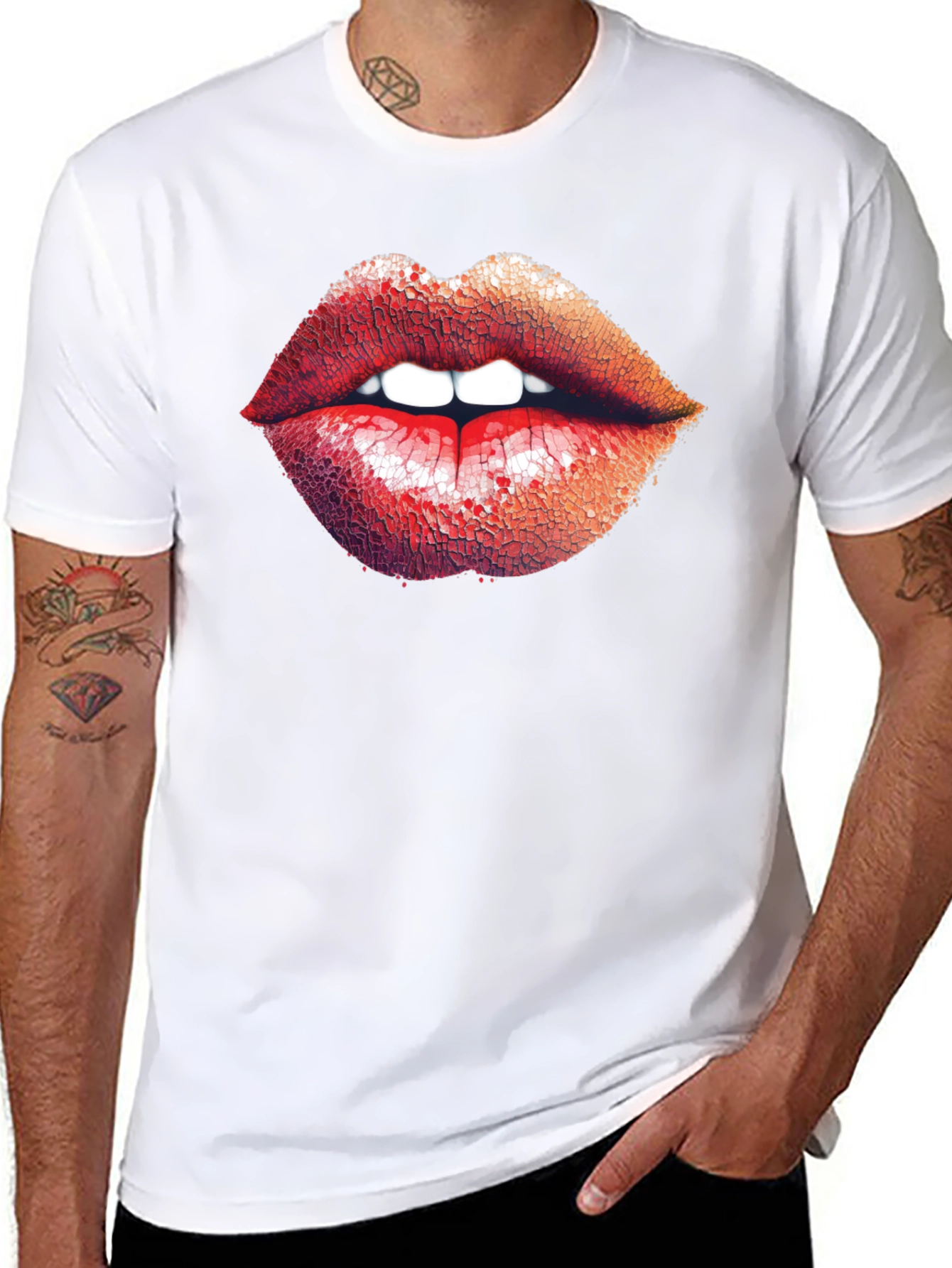 Bold Lips Graphic Print Black T-Shirt
