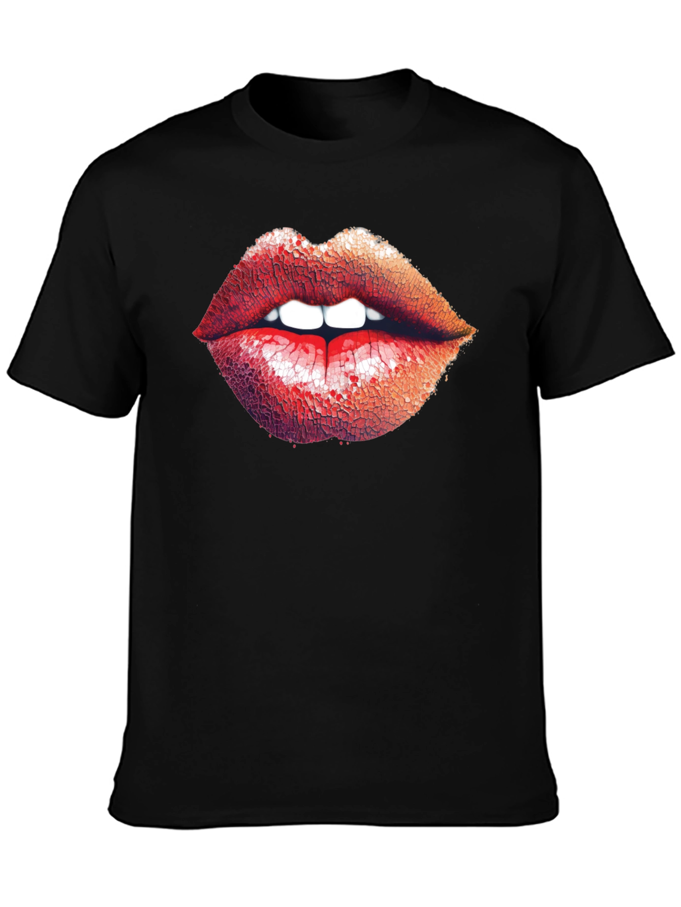Bold Lips Graphic Print Black T-Shirt