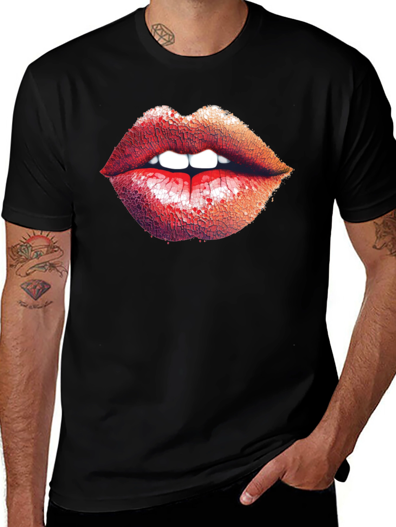 Bold Lips Graphic Print Black T-Shirt