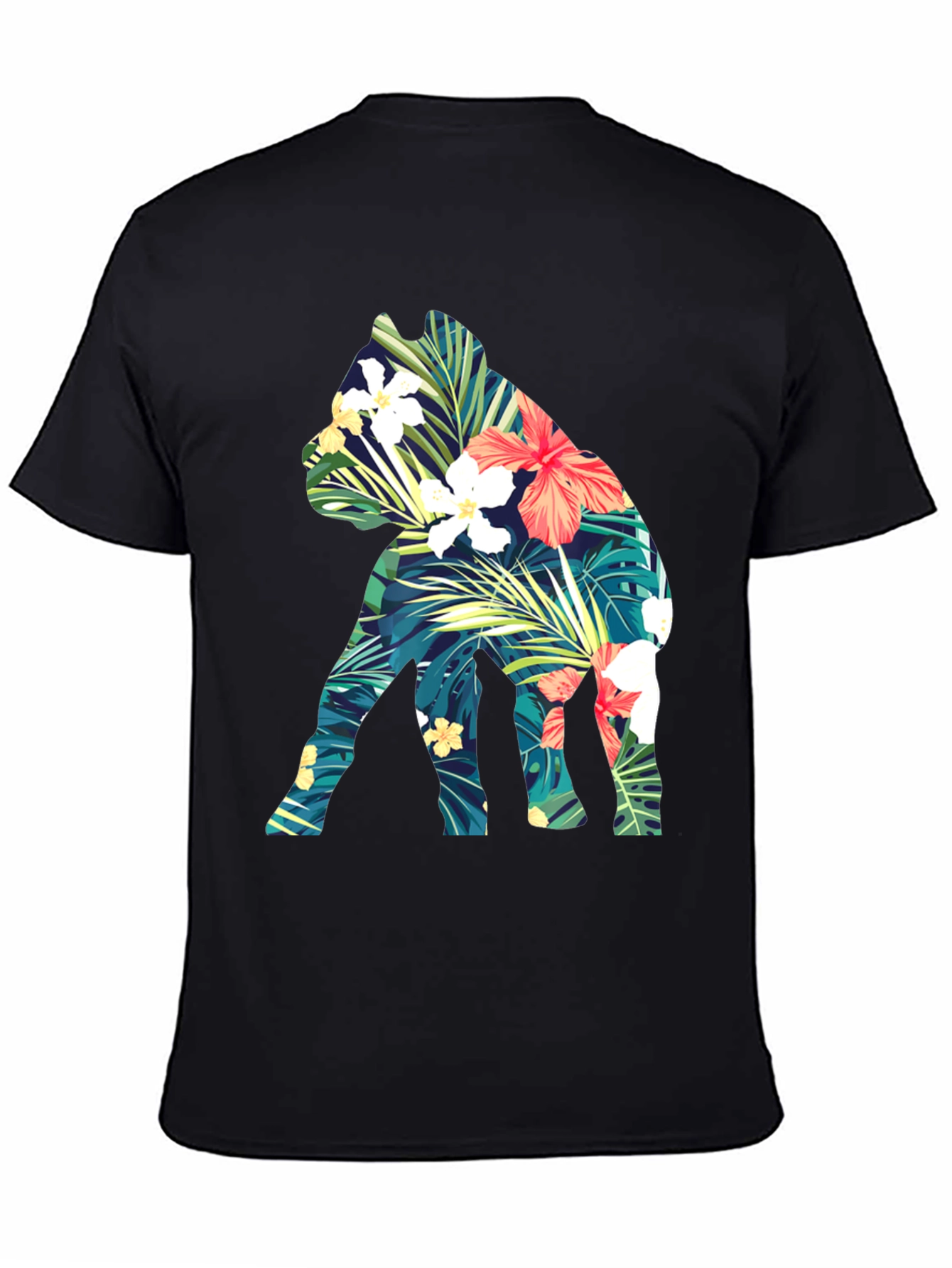 Floral Dog Print Black T-Shirt