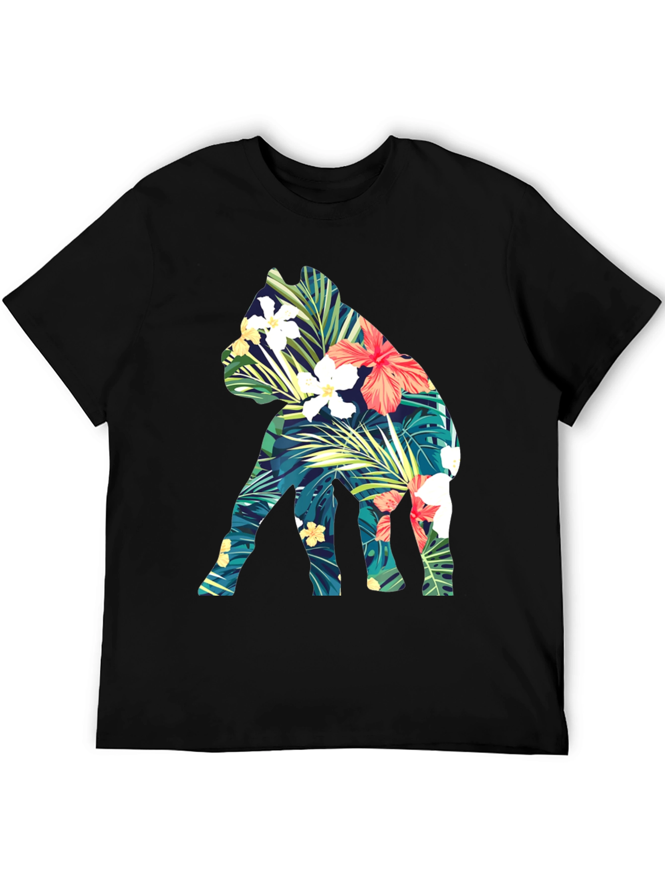 Floral Dog Print Black T-Shirt