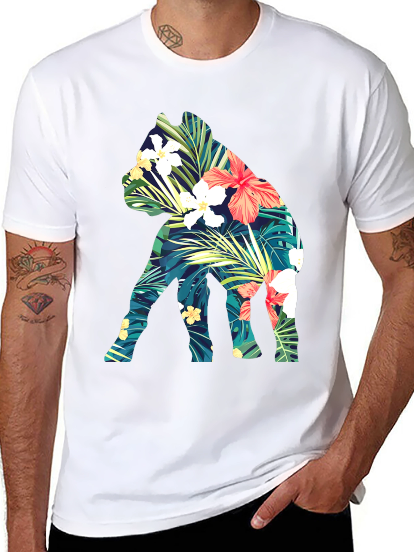 Floral Dog Print Black T-Shirt