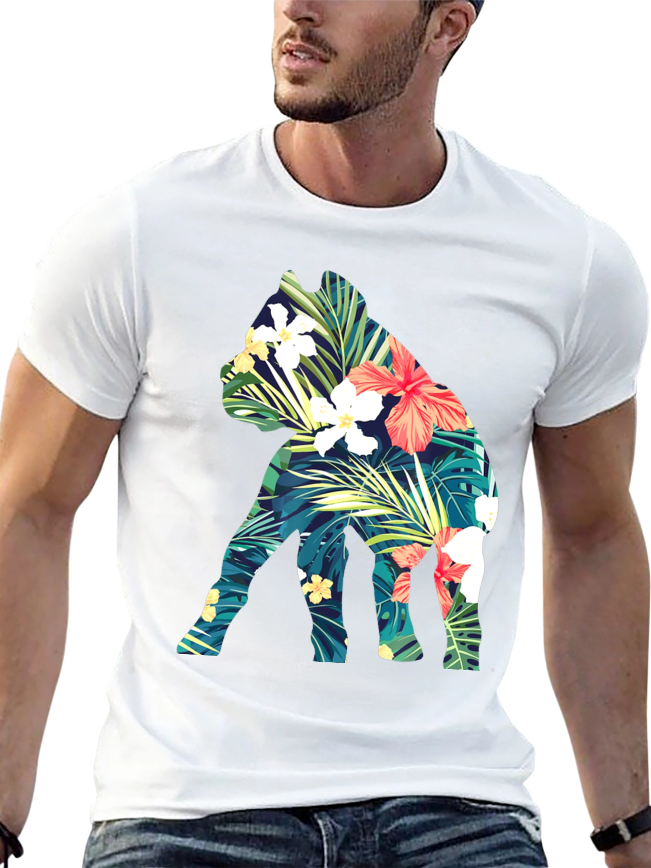 Floral Dog Print Black T-Shirt
