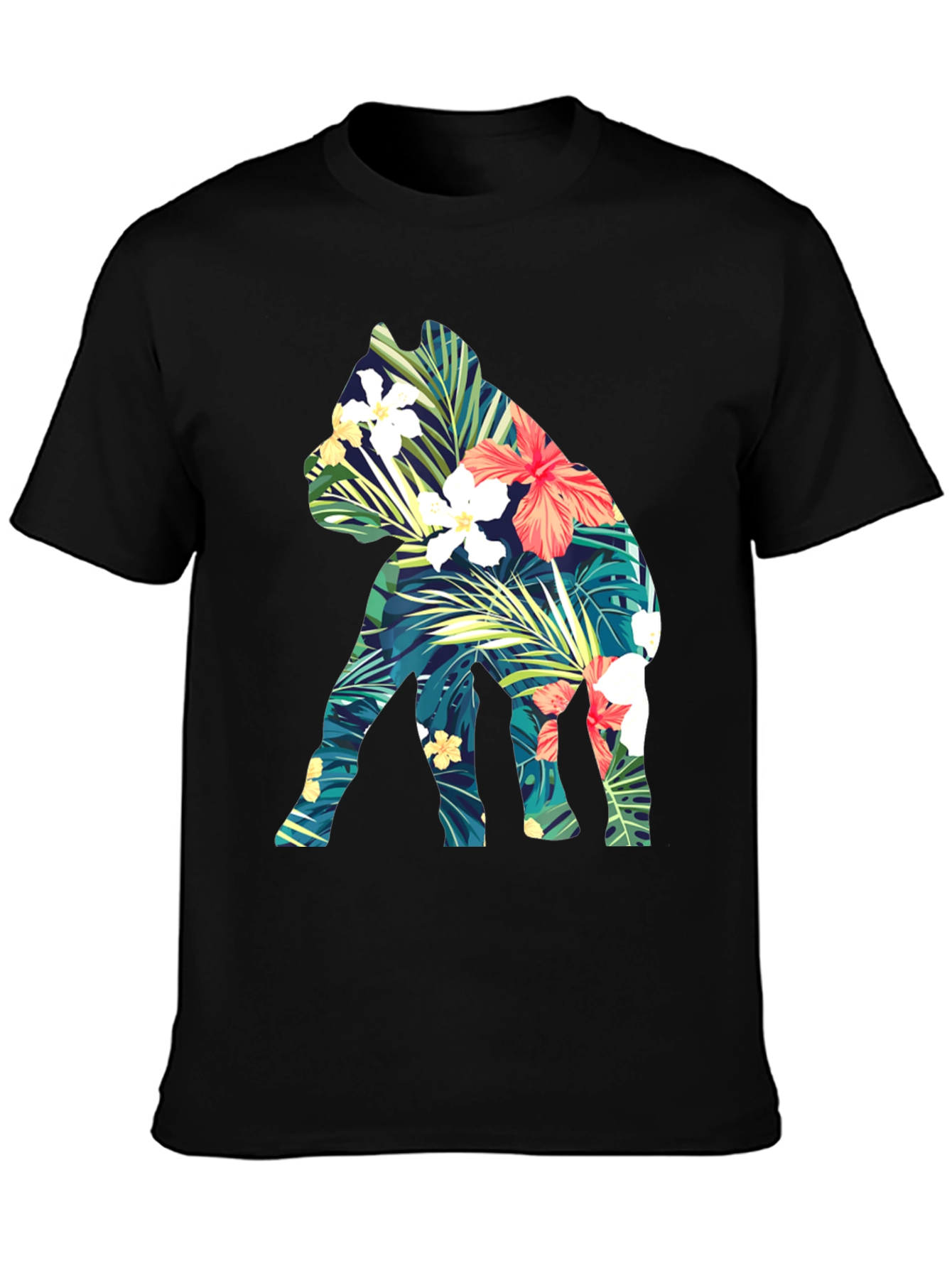 Floral Dog Print Black T-Shirt