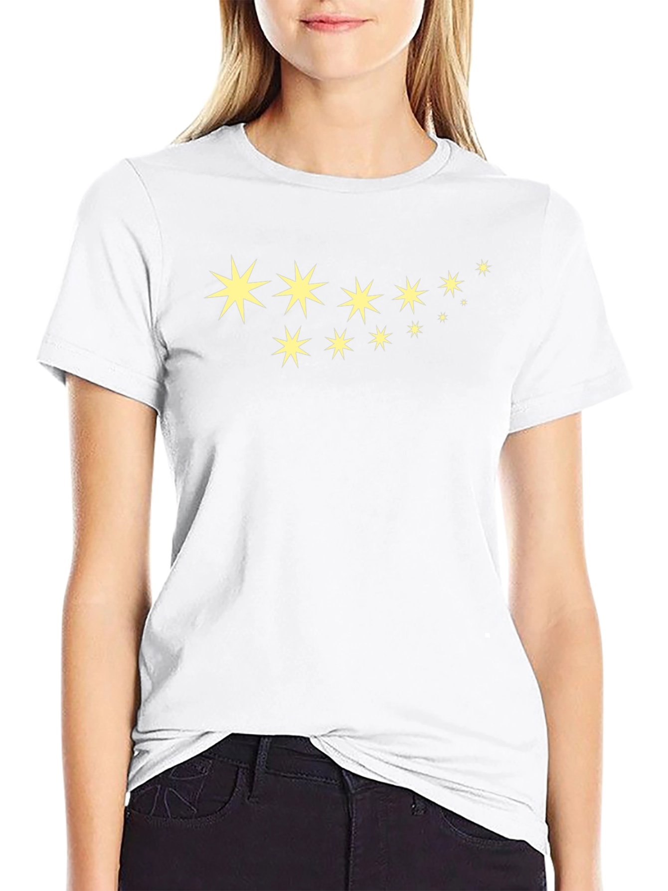 Star Pattern Black Cotton T-Shirt