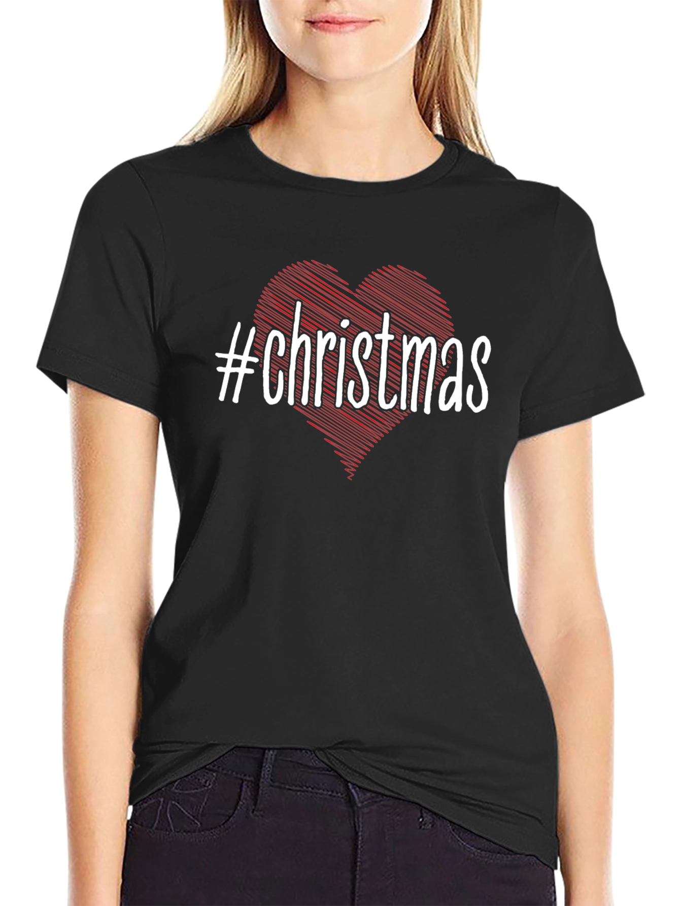 #Christmas Heart Graphic Black T-Shirt