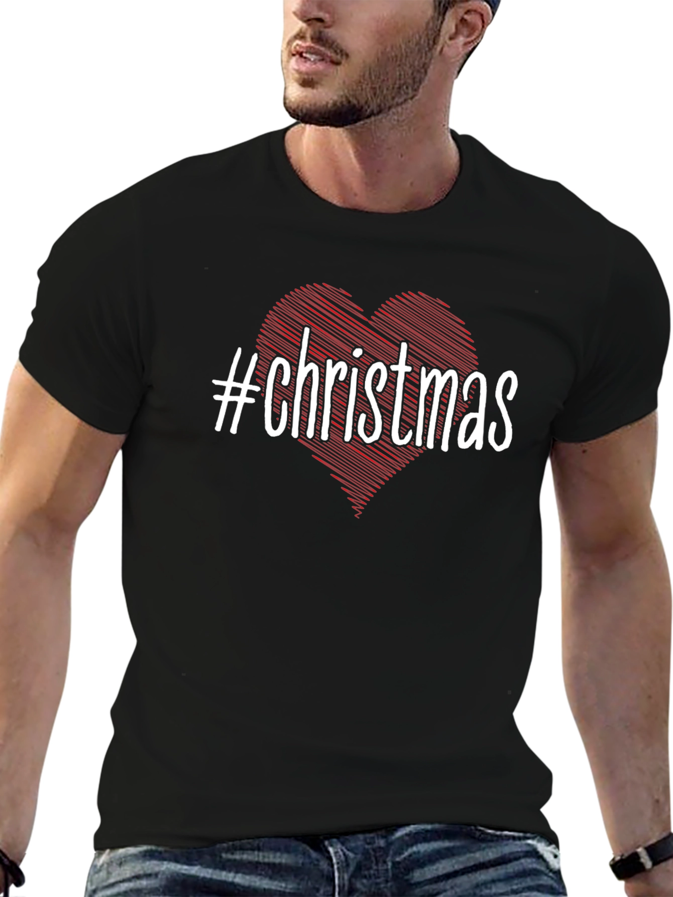 #Christmas Heart Graphic Black T-Shirt