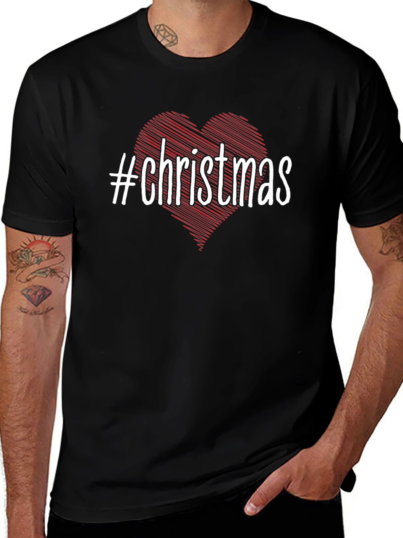 #Christmas Heart Graphic Black T-Shirt