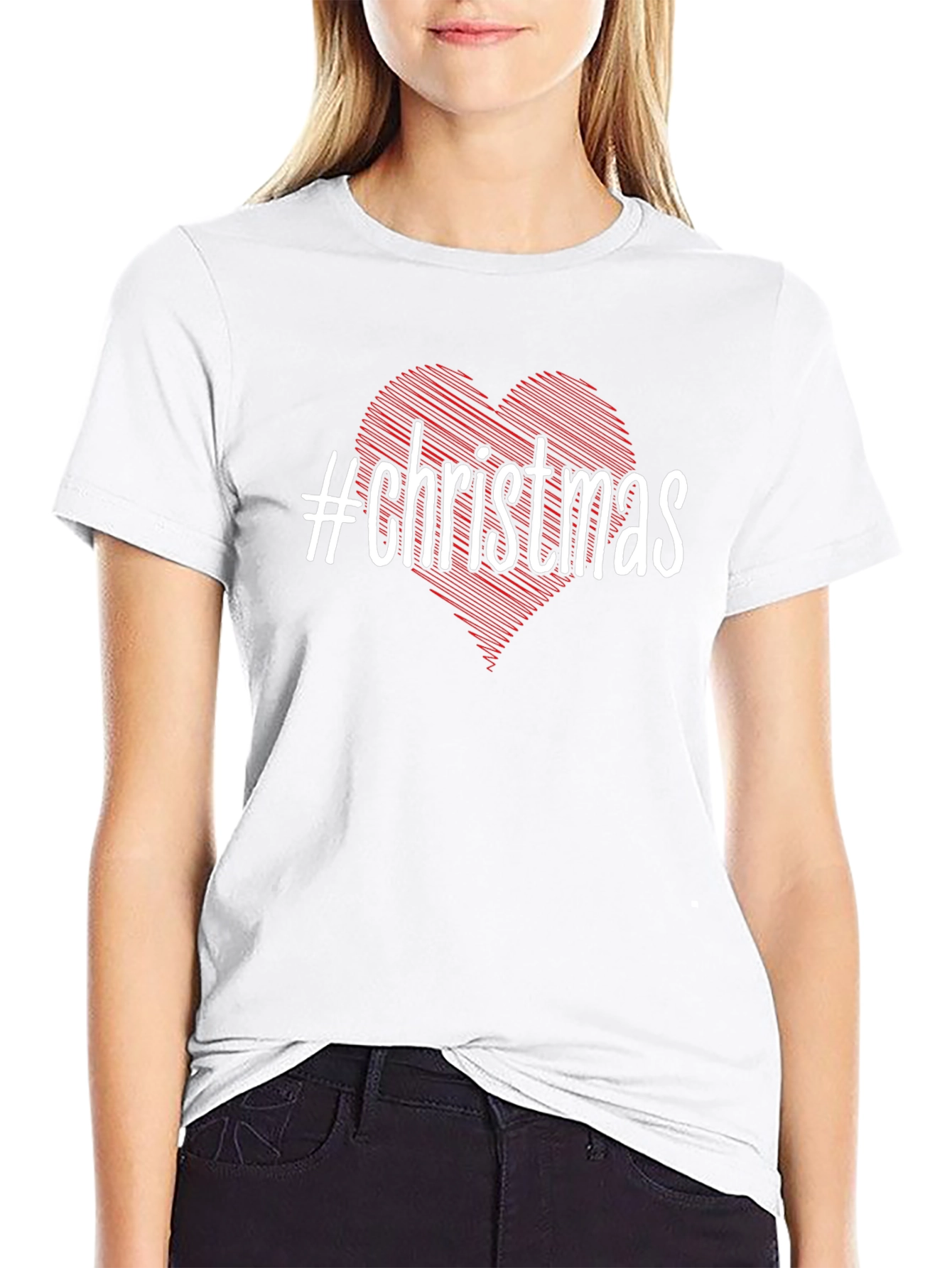 #Christmas Heart Graphic Black T-Shirt