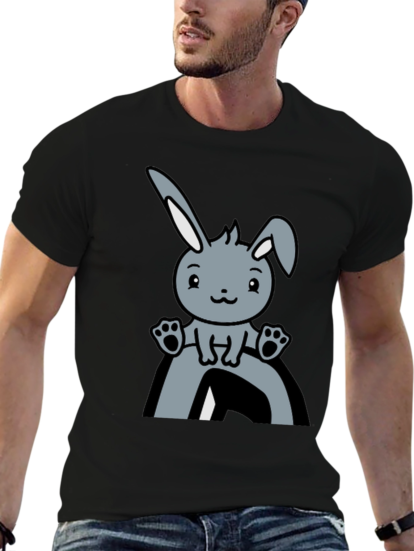 Cute Bunny Graphic Tee - Black Cotton Comfort