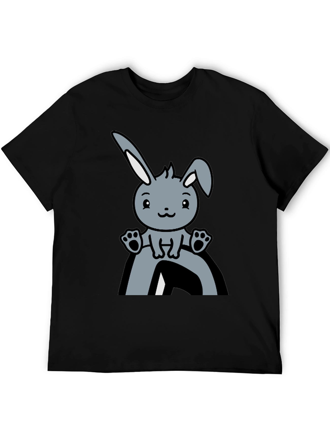 Cute Bunny Graphic Tee - Black Cotton Comfort