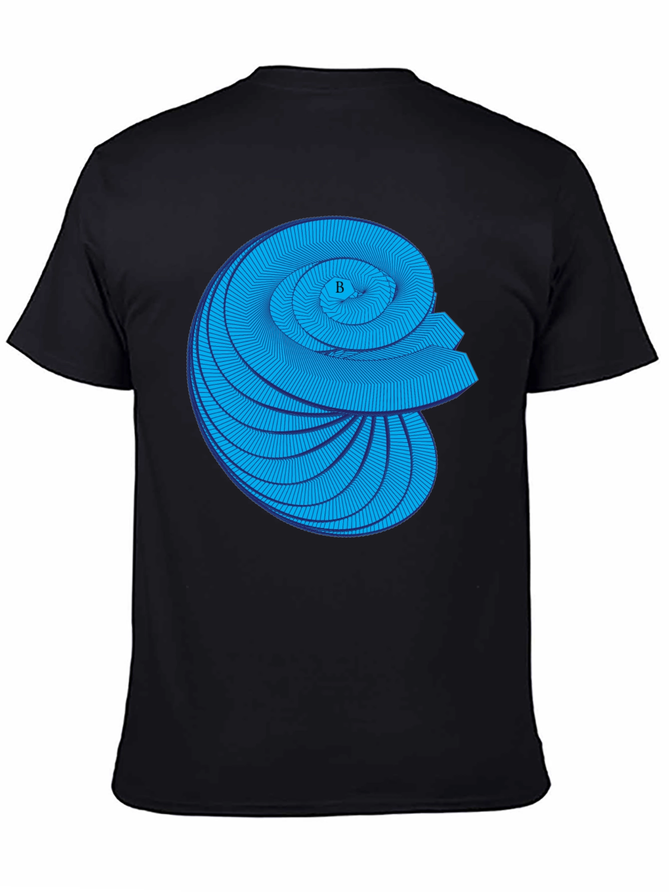 Geometric Blue Spiral Graphic Black T-Shirt