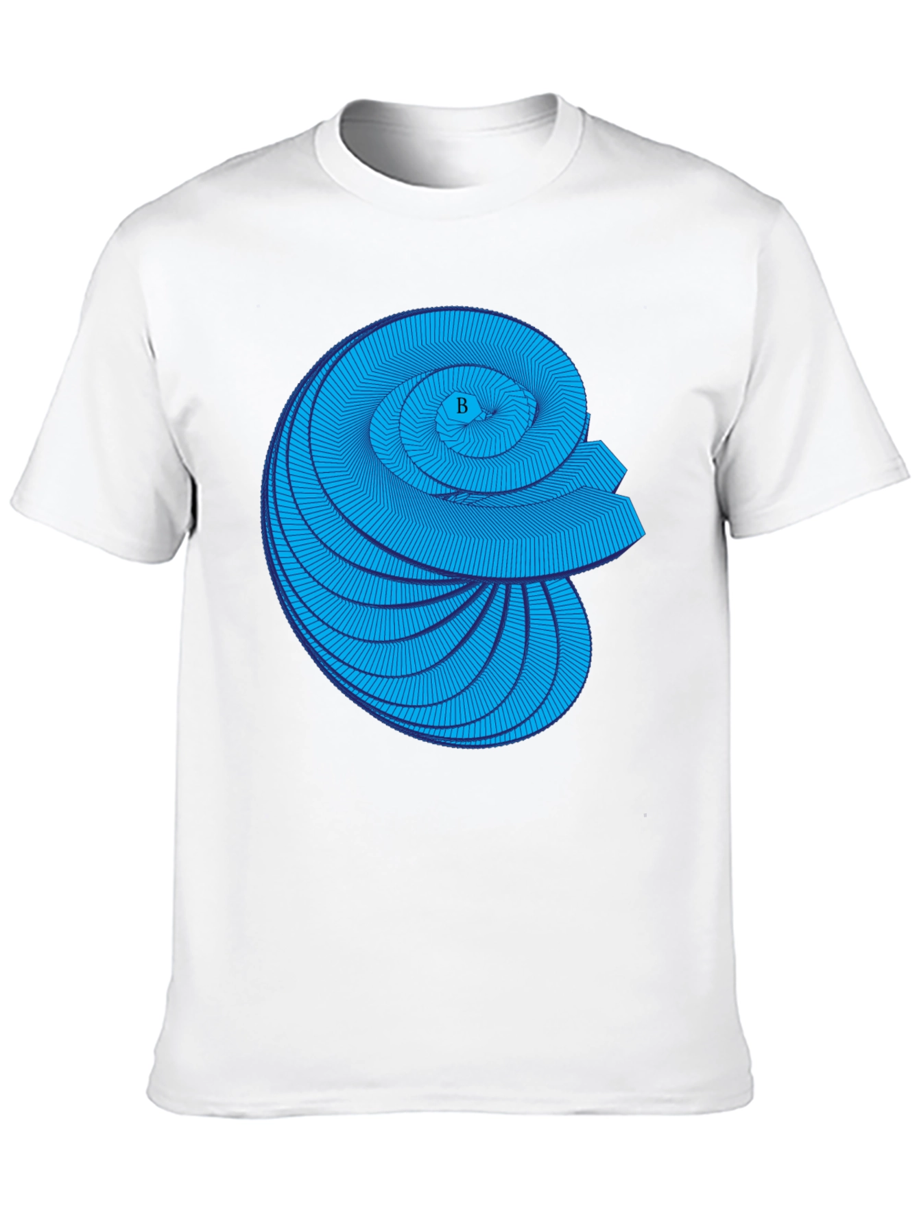Geometric Blue Spiral Graphic Black T-Shirt