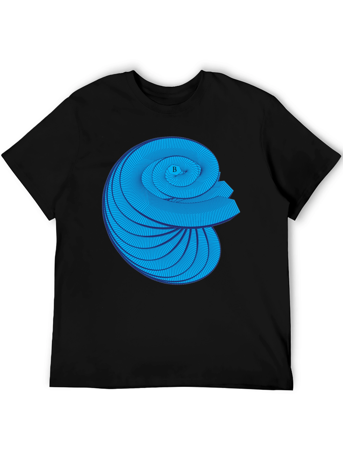 Geometric Blue Spiral Graphic Black T-Shirt