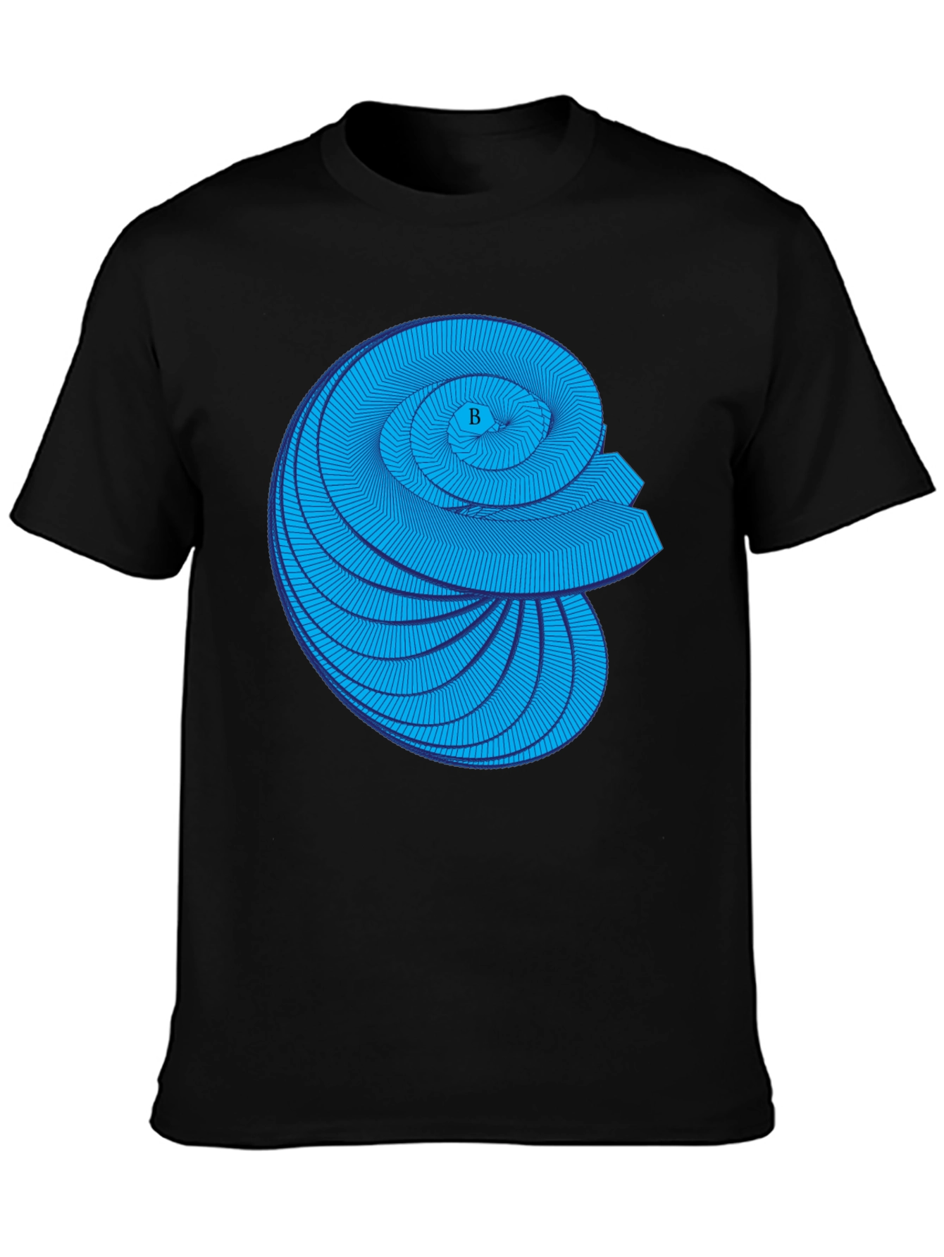 Geometric Blue Spiral Graphic Black T-Shirt
