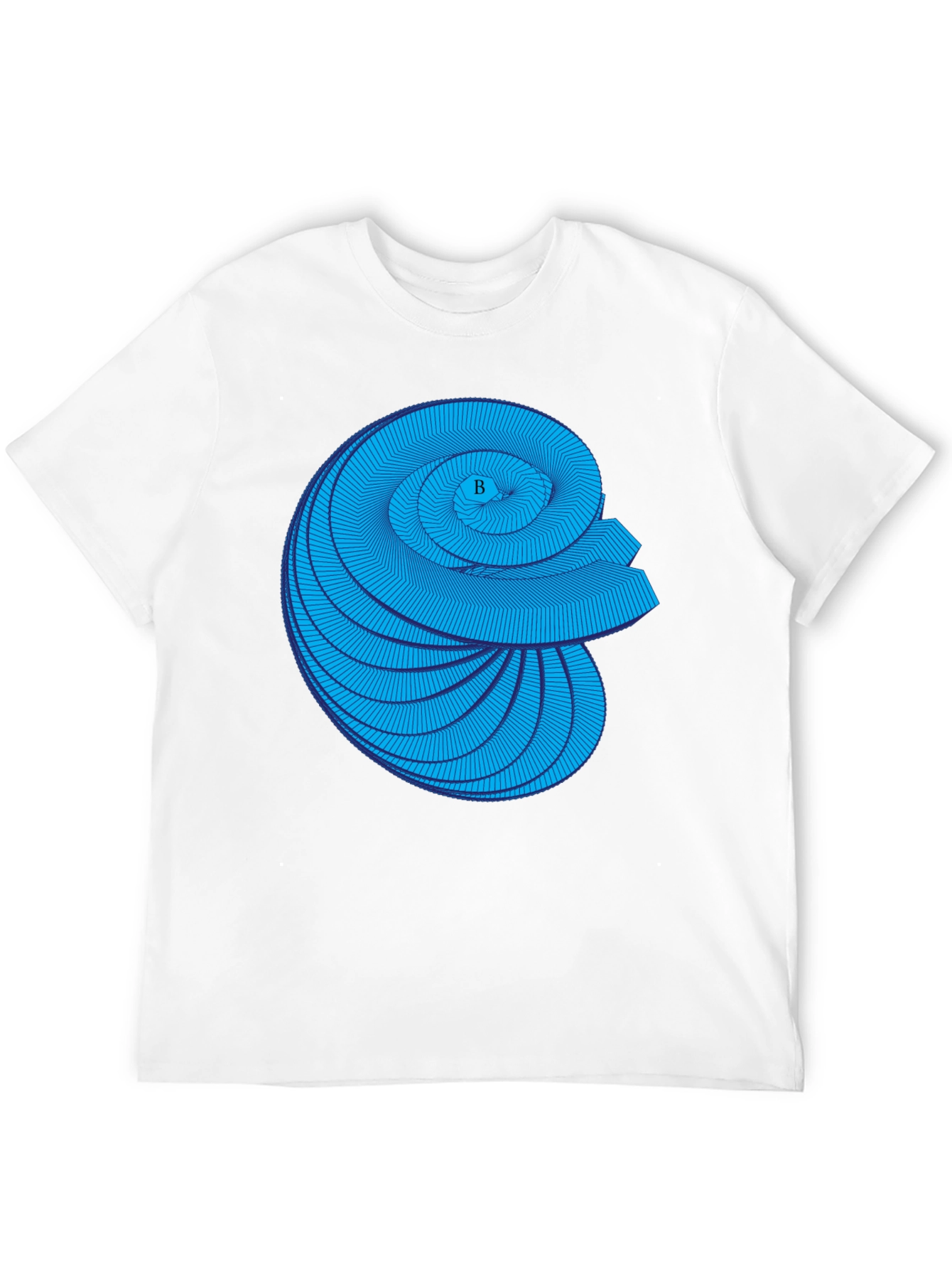 Geometric Blue Spiral Graphic Black T-Shirt