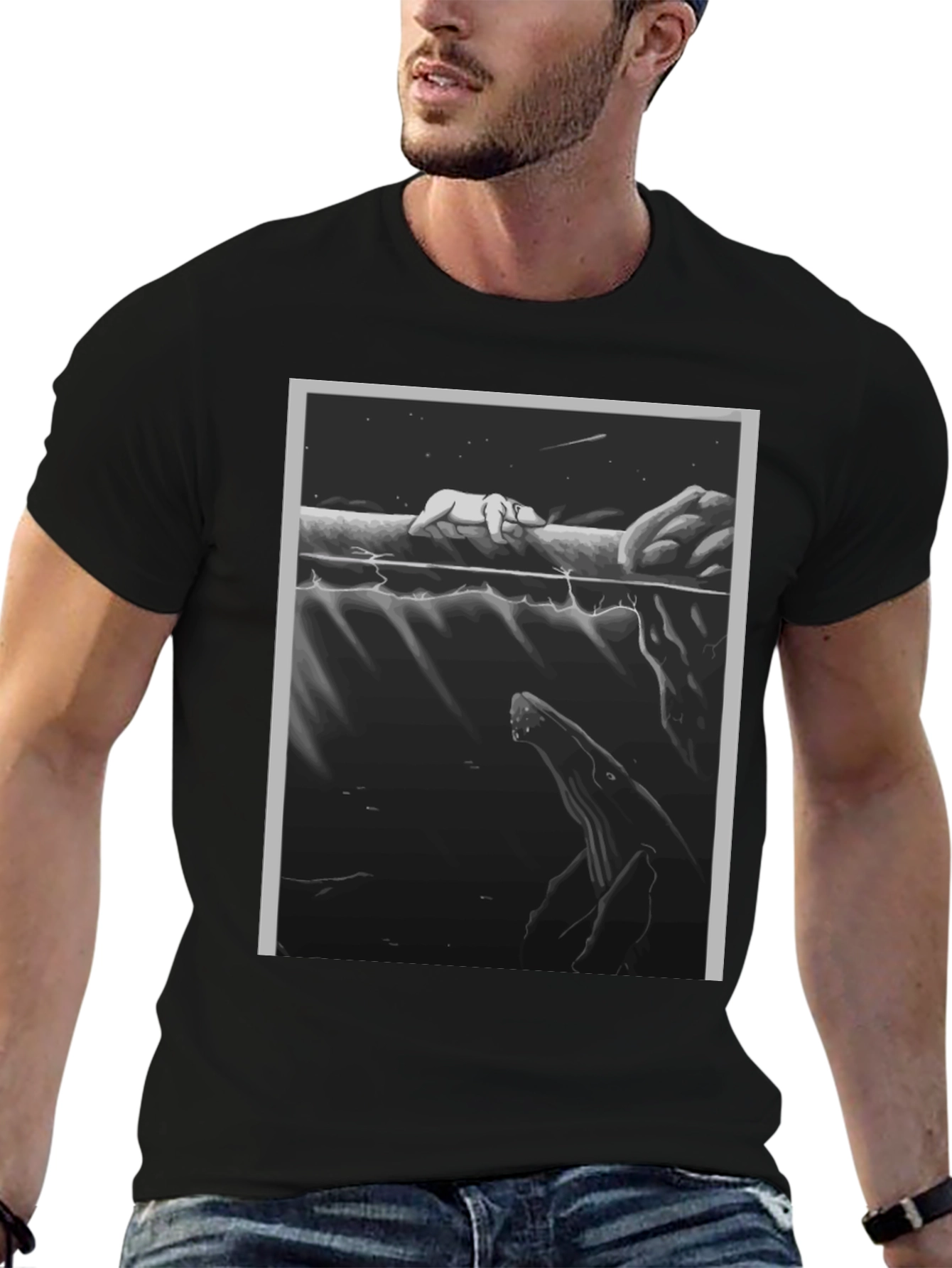 Black Graphic Tee: Polar Bear & Whale